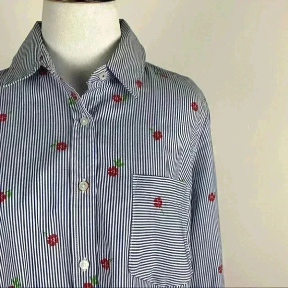 Izod Womens top size SP blue red striped floral button down - Picture 2 of 11